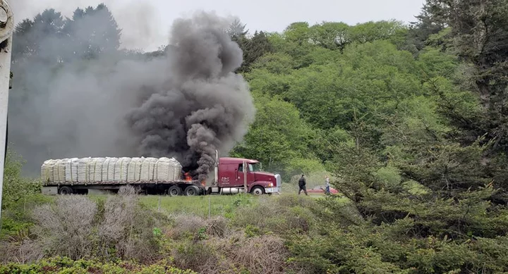 Semi Truck on Fire at Highway 101 Near Crannell Road; Southbound ...