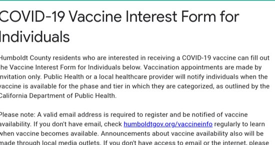 Humboldt County Launches Vaccination Registration Site |  Lost Coast Outpost